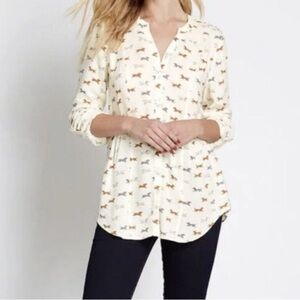 Modcloth Dachshund Dog Print button down blouse in cream size large